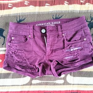 American Eagle burgundy distressed shorts